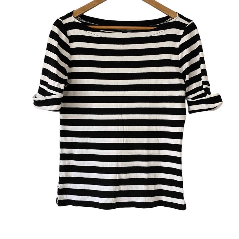 Lauren Ralph Lauren Black and White Stripped Shortsleeved Top, Size M